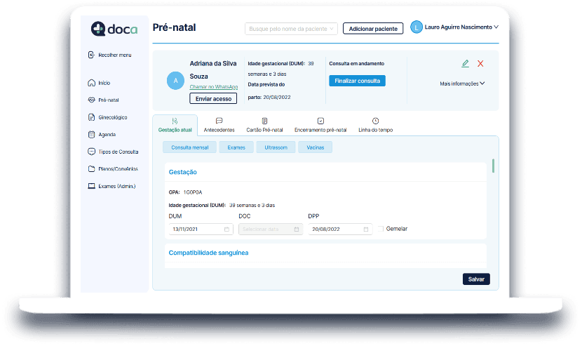 Notebook mostrando o prontuário eletrônico do paciente