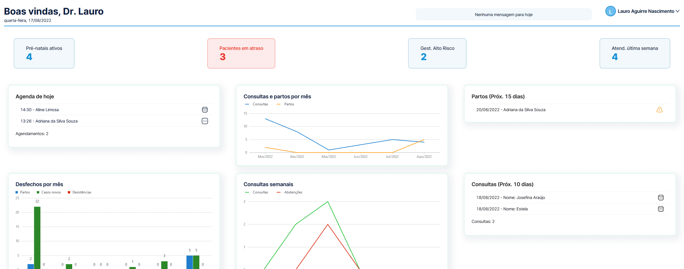 Tela do prontuário eletrônico de pacientes DOCA.